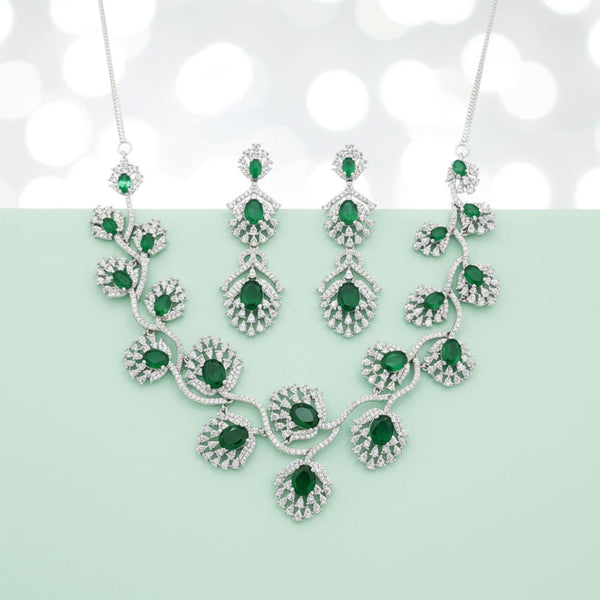 442247 Cz Classic Necklace Set With Rhodium Plating