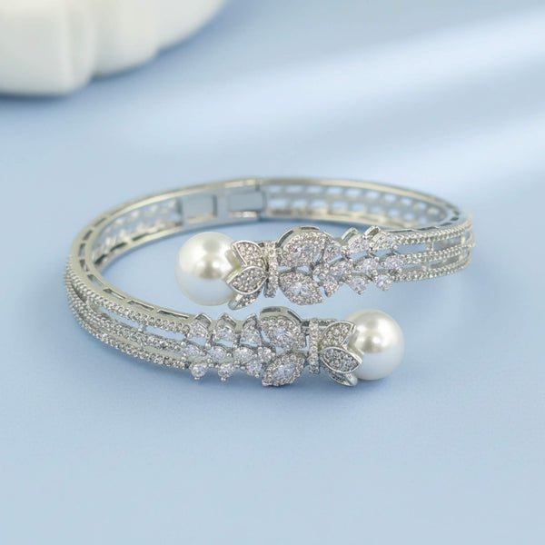 442255 Cubic Zirconia Openable Kada With 2 Tone Rhodium Plating