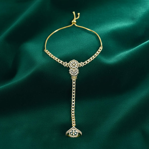 442257 Cz Classic Hath Pan With Mehndi 2 Tone Rhodium Plating