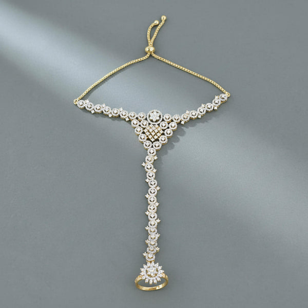 442259 Cz Classic Hath Pan With Mehndi 2 Tone Rhodium Plating