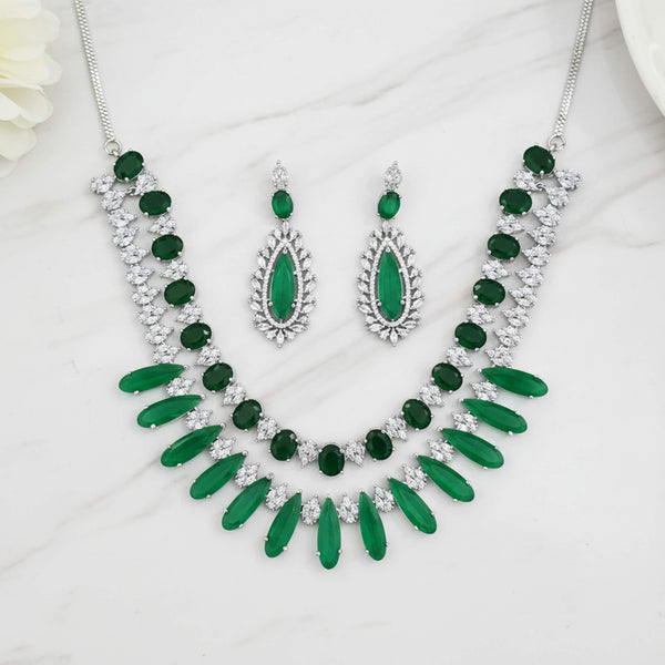 442271 Cz Classic Necklace Set With Rhodium Plating