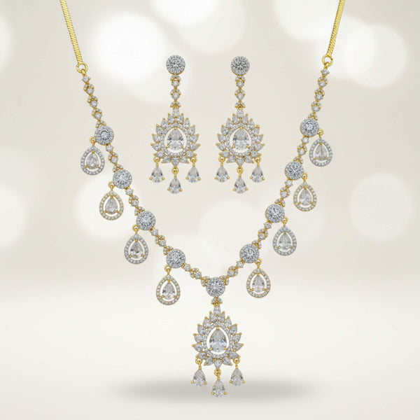 442274 Cubic Zirconia Classic Necklace Set With 2 Tone Plating