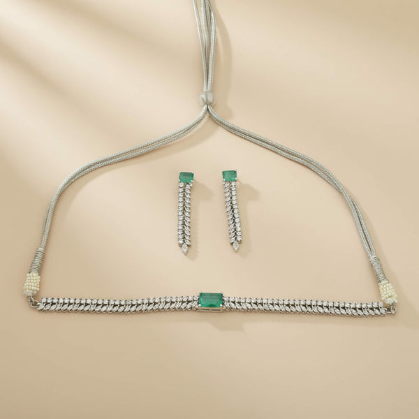 442281 Cz Classic Necklace Set With Rhodium Plating