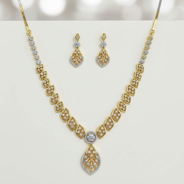 442302 Cubic Zirconia Classic Necklace Set With 2 Tone Rhodium Plating