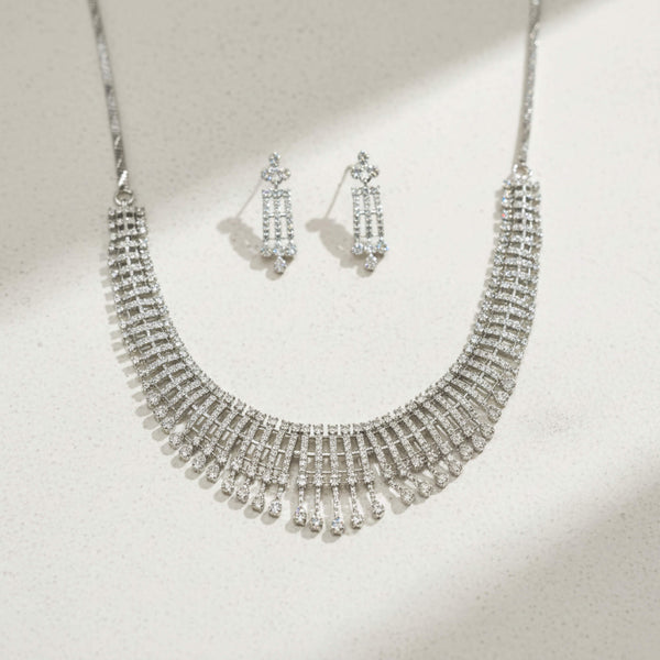 442303 Cz Classic Necklace Set With 2 Tone Rhodium Plating