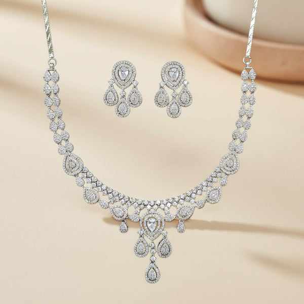 442304 Cz Classic Necklace Set With 2 Tone Rhodium Plating
