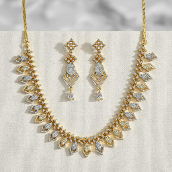 442305 Cubic Zirconia Classic Necklace Set With Mehndi 2 Tone Rhodium Plating
