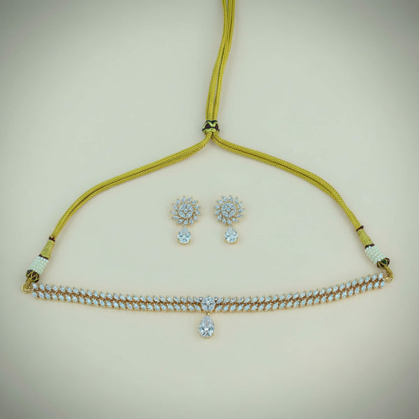 442334 Cubic Zirconia Delicate Necklace Set With 2 Tone Plating