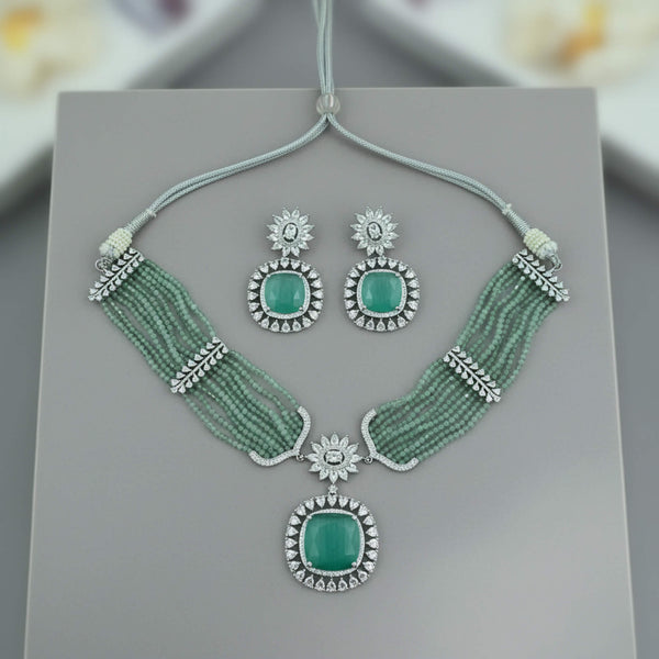 442338 Cubic Zirconia Choker Necklace Set With Rhodium Plating