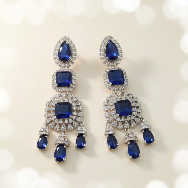 442339 Cubic Zirconia Long Earring With Rhodium Plating