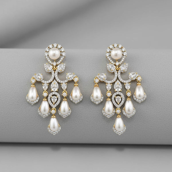 442340 Cz Classic Earring With Mehndi 2 Tone Rhodium Plating