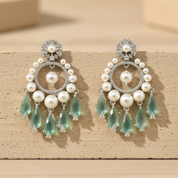 442343 Cz Moti Earring With Rhodium Plating