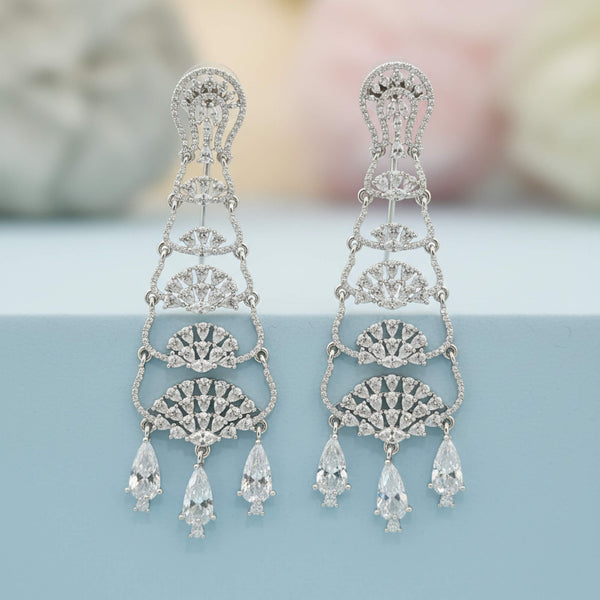 442344 Cz Long Earring With Rhodium Plating