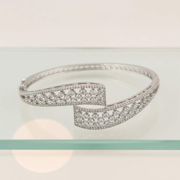 442348 Cz Delicate Kada With Mehndi 2 Tone Rhodium Plating