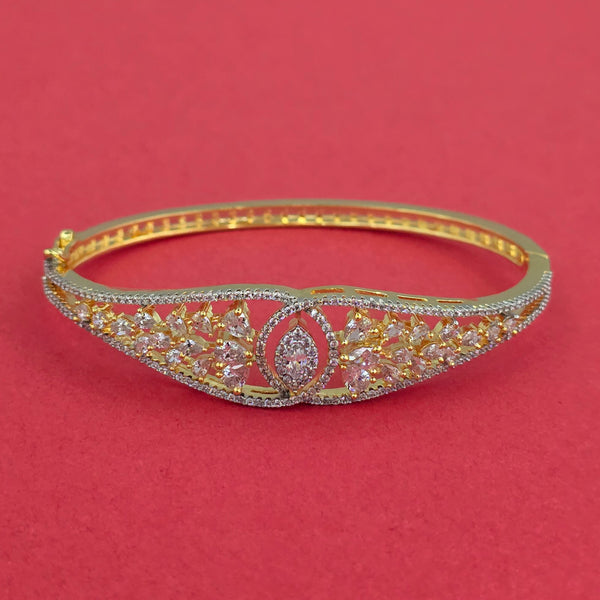 442349 Cubic Zirconia Delicate Kada With Mehndi 2 Tone Rhodium Plating