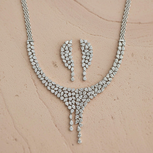 442354 Cubic Zirconia Classic Necklace Set With Rhodium Plating