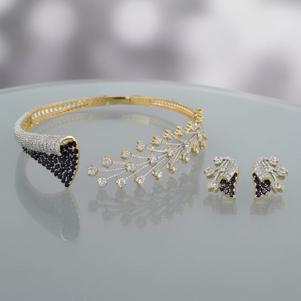 442356 Cubic Zirconia Classic Necklace Set With 2 Tone Plating