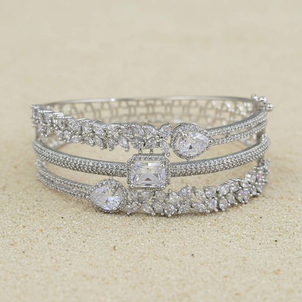 442357 Cubic Zirconia Openable Kada With Rhodium Plating