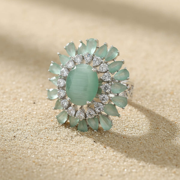 442358 Cubic Zirconia Adjustable Ring With Rhodium Plating