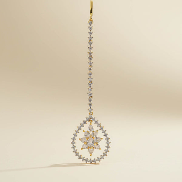 442370 Cubic Zirconia Delicate Tikka With Mehndi 2 Tone Rhodium Plating