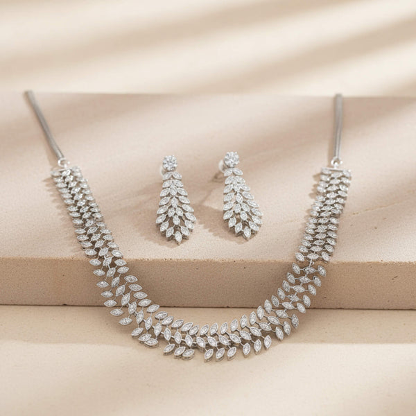 442440 Cz Classic Necklace Set With Mehndi 2 Tone Rhodium Plating