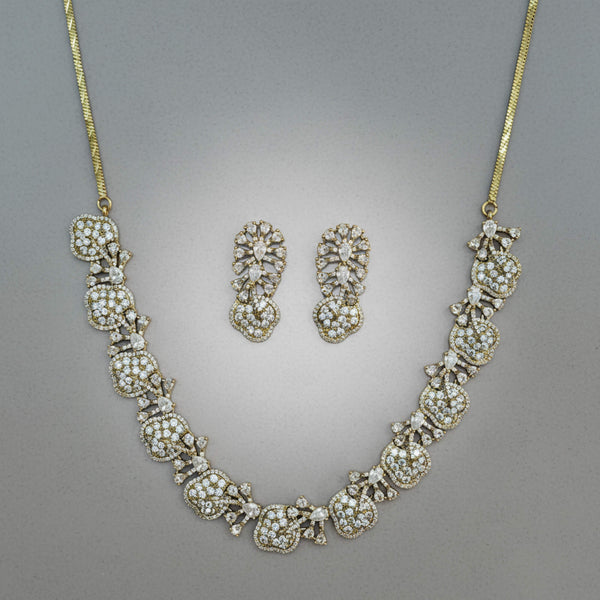 442441 Cubic Zirconia Classic Necklace Set With Mehndi Plating