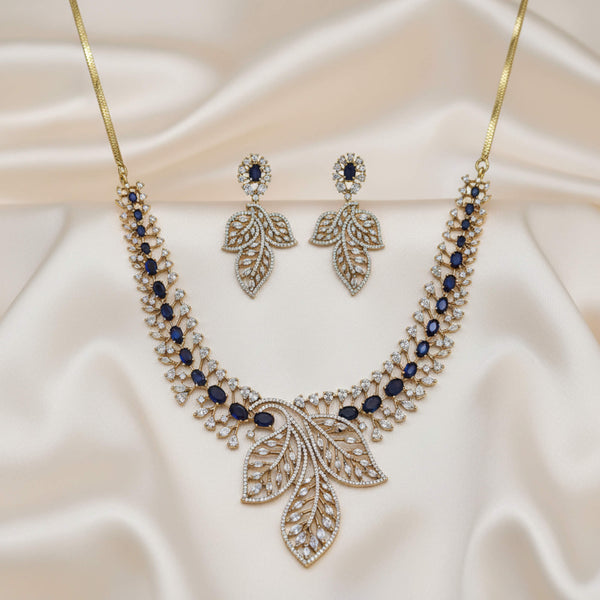 442446 Cubic Zirconia Classic Necklace Set With Mehndi Plating