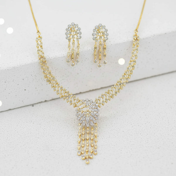 442453 Cz Classic Necklace Set With 2 Tone Rhodium Plating