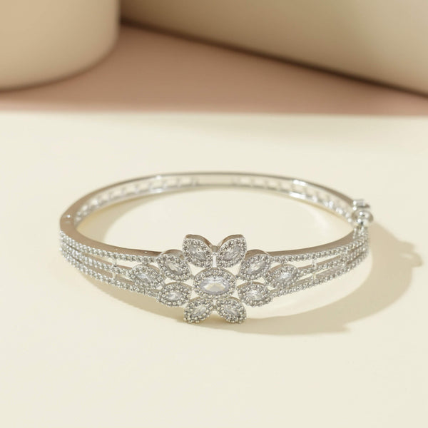 442458 Cz Delicate Kada With 2 Tone Rhodium Plating