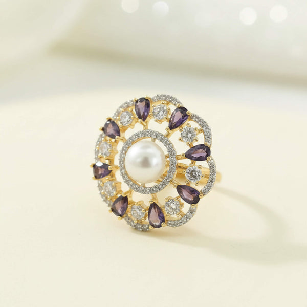 442463 Cz Moti Ring With 2 Tone Plating