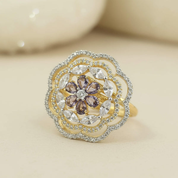 442464 Cz Adjustable Ring With 2 Tone Plating