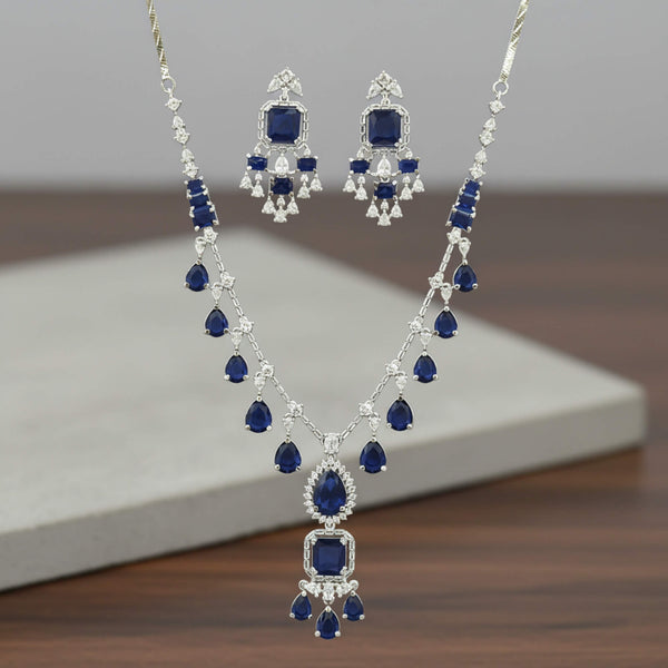 442475 Cz Classic Necklace Set With Rhodium Plating