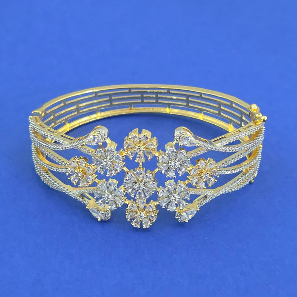 442484 Cz Openable Kada With Mehndi 2 Tone Rhodium Plating