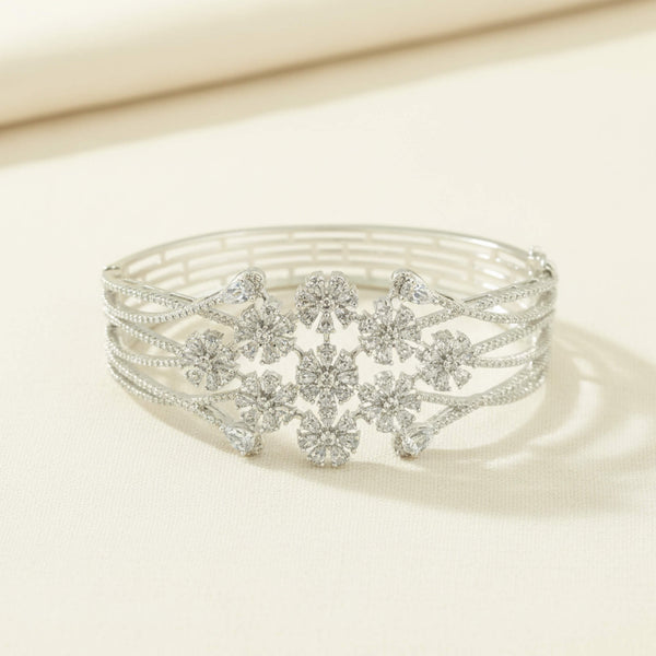 442484 Cz Openable Kada With Mehndi 2 Tone Rhodium Plating