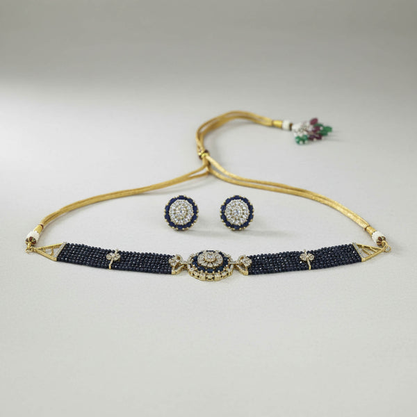 442485 Cz Mala Necklace Set With Mehndi Plating