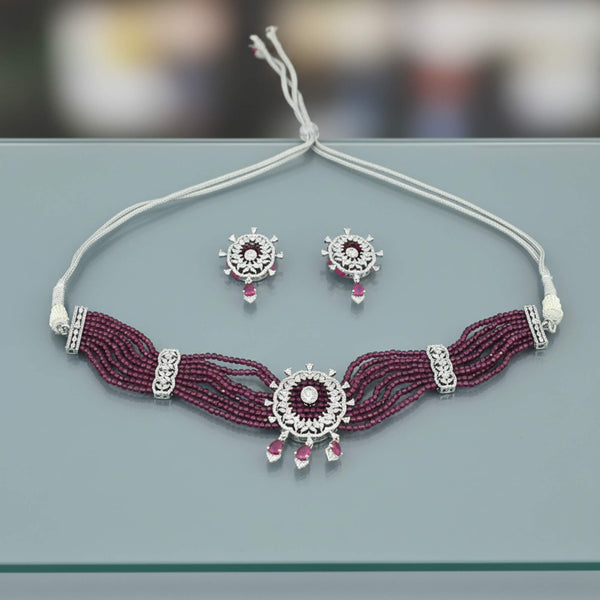 442486 Cz Mala Necklace Set With Rhodium Plating