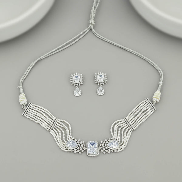 442487 Cz Mala Necklace Set With Rhodium Plating