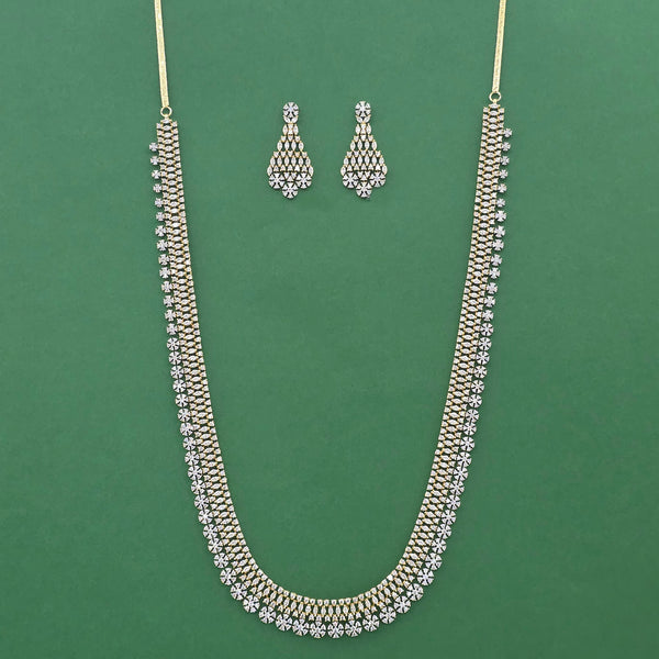 442506 Cz Long Necklace Set With 2 Tone Rhodium Plating