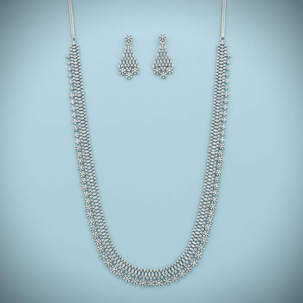 442506 Cz Long Necklace Set With 2 Tone Rhodium Plating