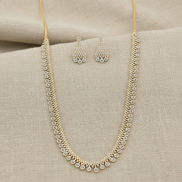 442507 Cz Long Necklace Set With 2 Tone Rhodium Plating