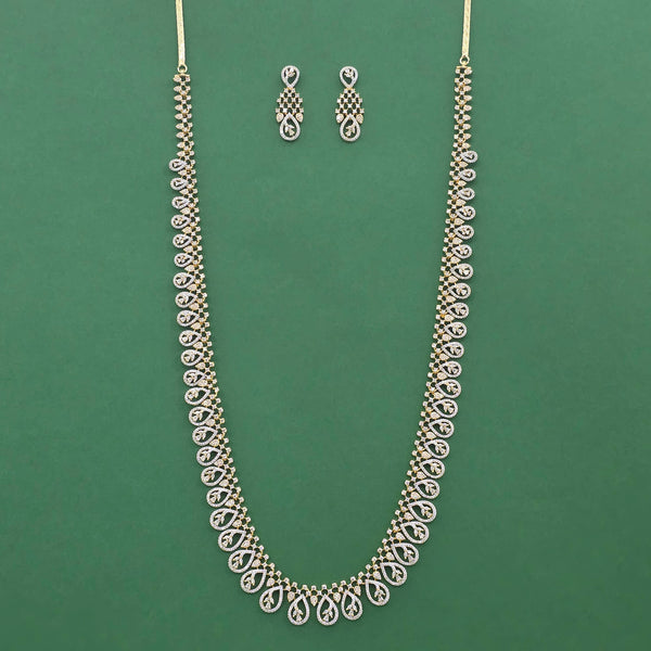 442508 Cz Long Necklace Set With 2 Tone Rhodium Plating