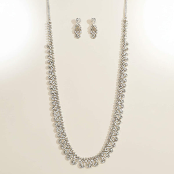 442508 Cz Long Necklace Set With 2 Tone Rhodium Plating