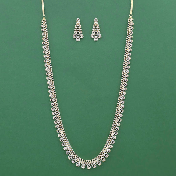442509 Cz Long Necklace Set With 2 Tone Rhodium Plating