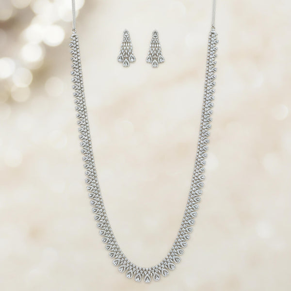 442509 Cz Long Necklace Set With 2 Tone Rhodium Plating