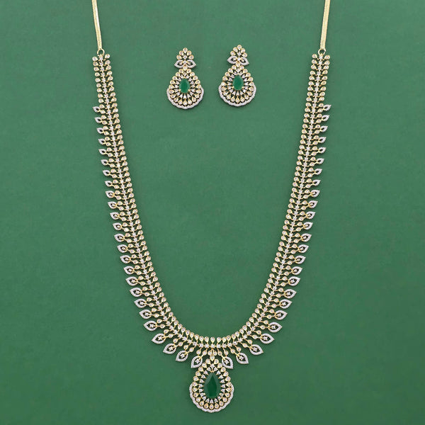 442510 Cz Long Necklace Set With 2 Tone Plating