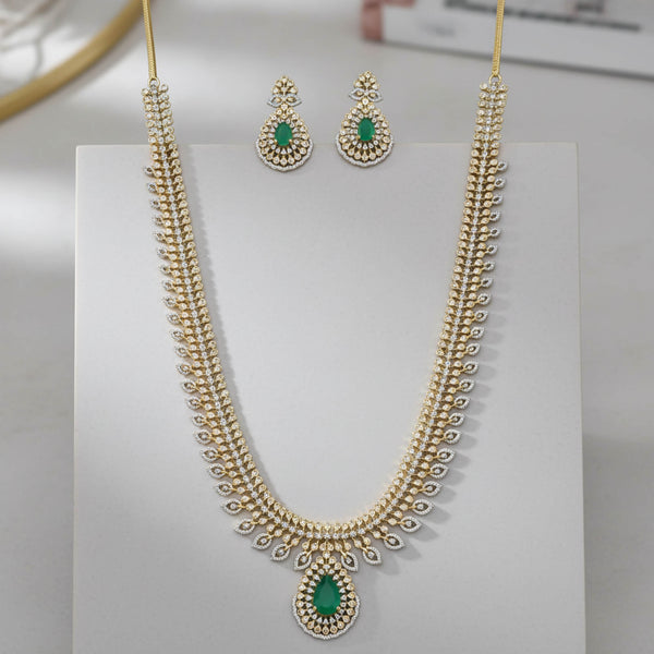 442510 Cz Long Necklace Set With 2 Tone Plating