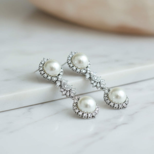 442536 Cubic Zirconia Classic Earring With 2 Tone Rhodium Plating