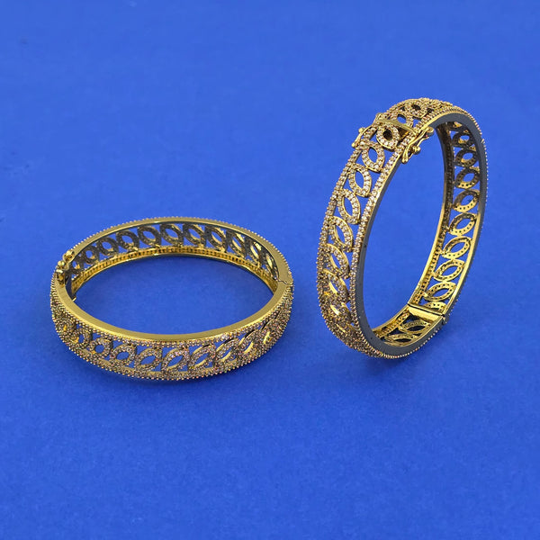 442560 Cubic Zirconia Openable Bangles With Mehndi Plating