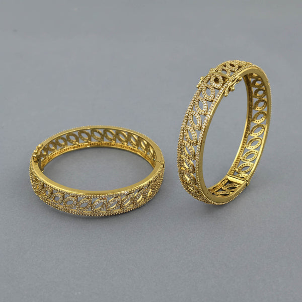 442560 Cubic Zirconia Openable Bangles With Mehndi Plating