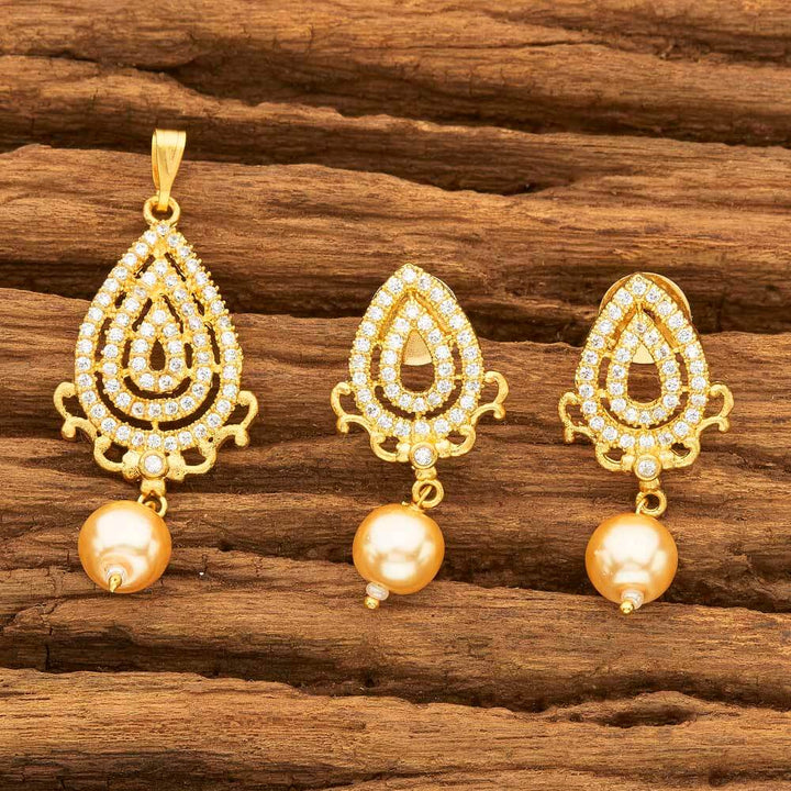 CZ Delicate Pendant Set with gold plating 57816